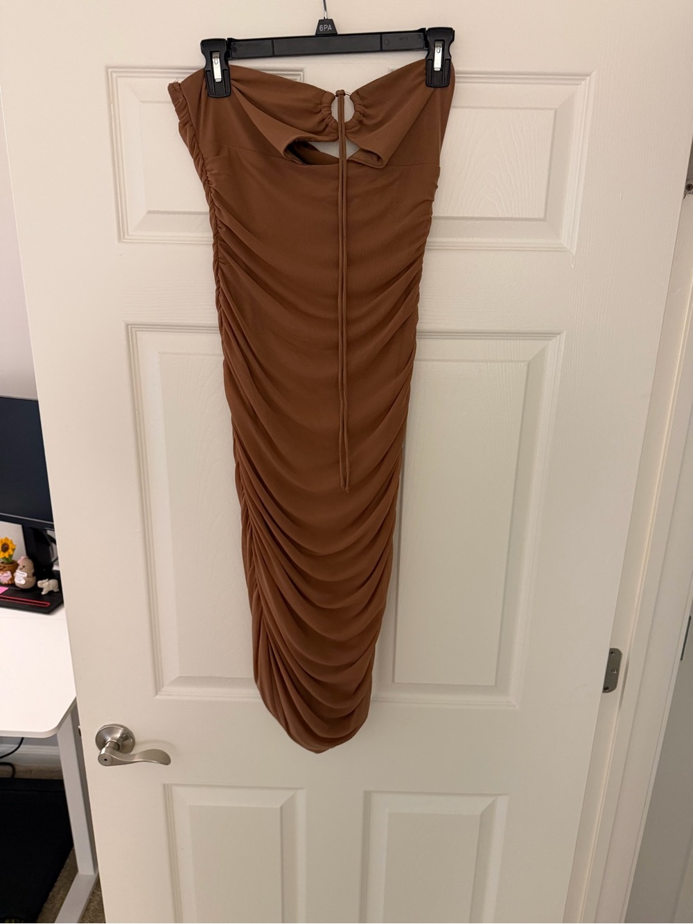 Tiger Mist Strapless Ruched Midi Dress - Brown